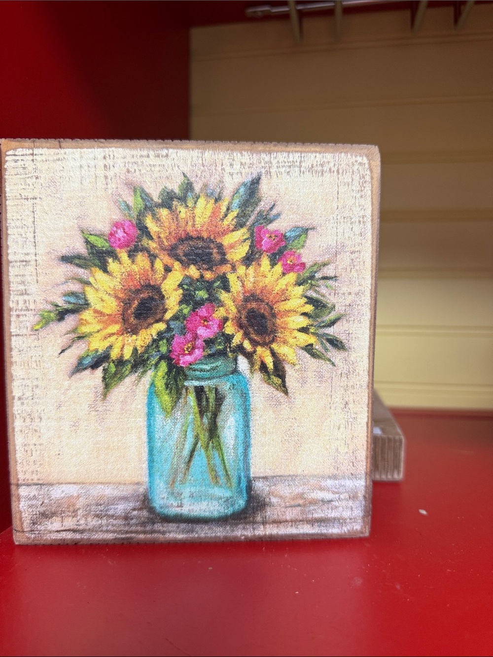 Primitives by Kathy Sunflower Bouquet in Blue Mason Jar
